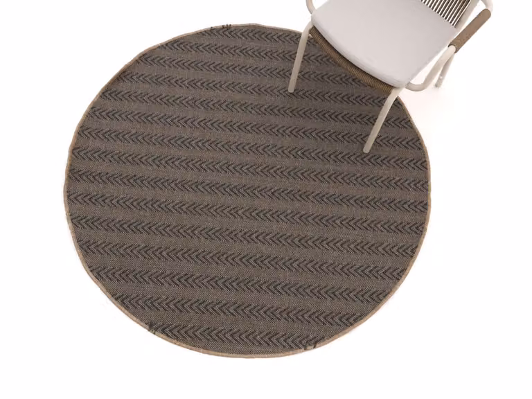 Rond Buitenkleed Kees Smit Tuinmeubelen met Herringbone patroon in Grijs/Bruin van Polyester en Polypropyleen
