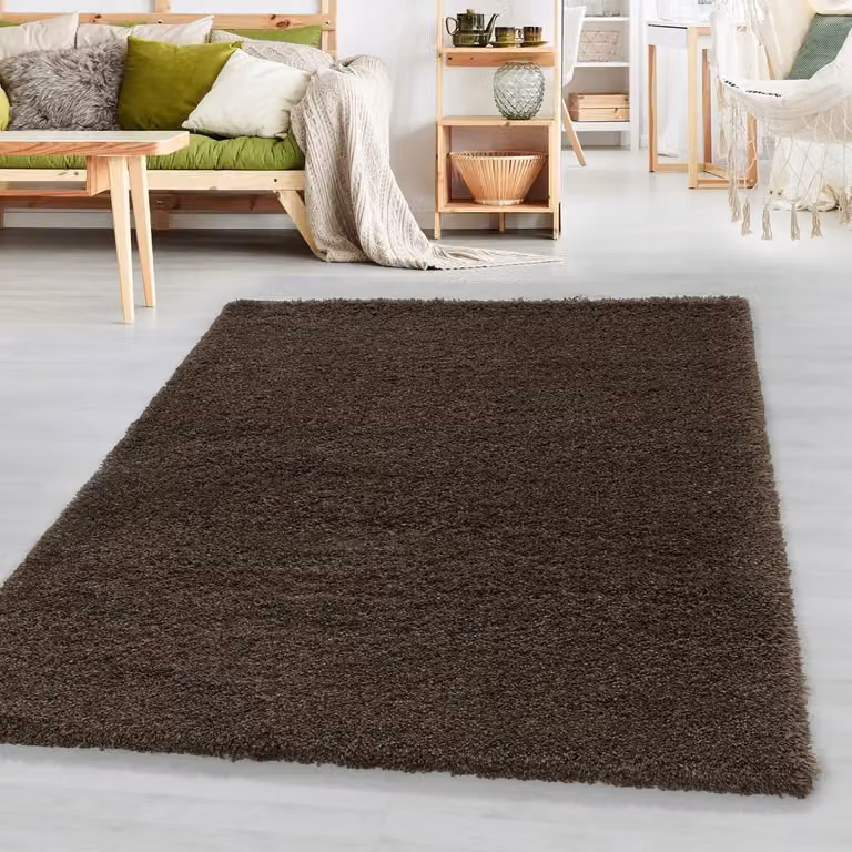 Bruin Hoogpolig Vloerkleed 80 x 150 cm - Zacht Shaggy Tapijt voor de Woonkamer