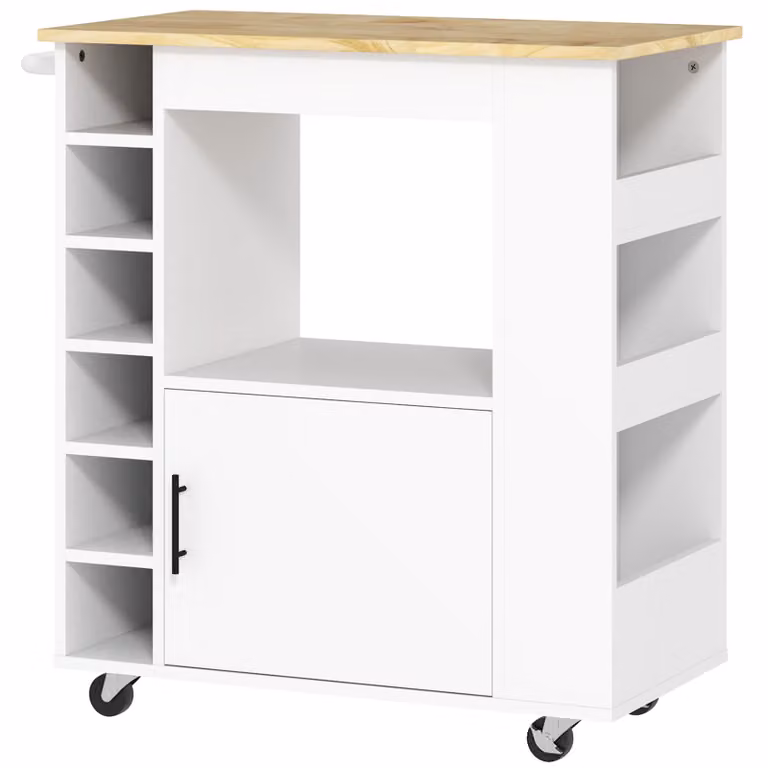 HOMCOM Keukenwagen met wijnrek, kast en werkblad, wit