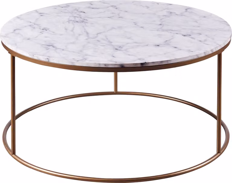 Teamson Home Marmo Ronde Salontafel met Marmerlook en Messing Afwerking - B: 91,44 cm, D: 91,44 cm, H: 45,72 cm