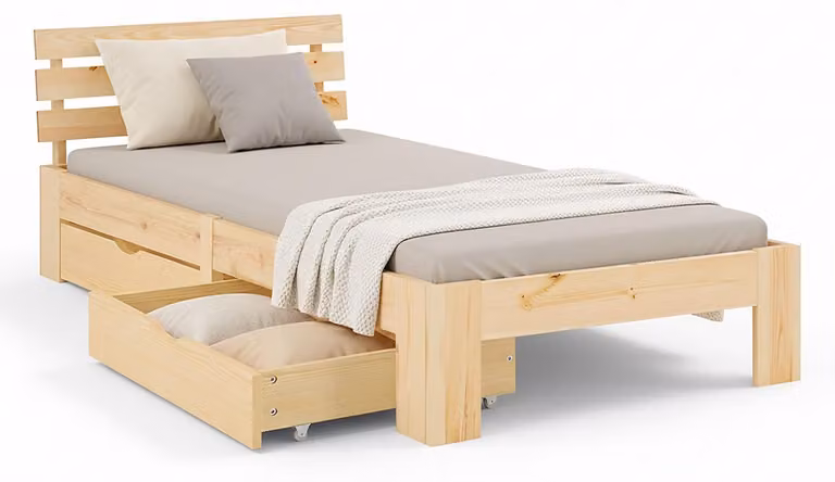 Homestyle4u Enkelbed van massief grenenhout met 2 lades, 90 x 200 cm, naturel
