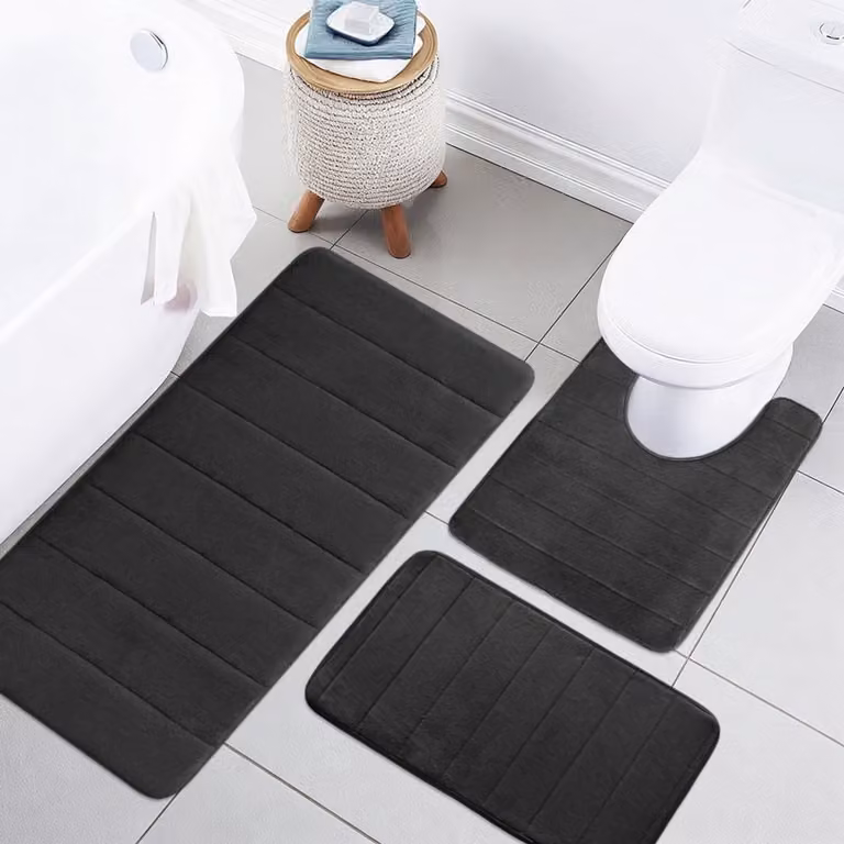 Dailygoods Badmatset van traagschuim, 3-delig, antislip en wasbaar, zwart