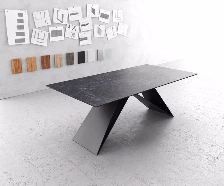 DELIFE Eettafel Edge met Laminam keramiek blad, grijs, B/D/H: 200 x 100 x 74 cm