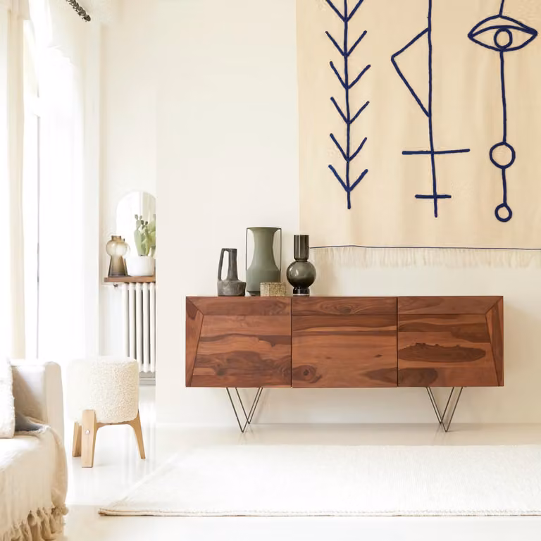 Tikamoon Metric modern buffetkast van massief sheesham hout, Bruin, Breedte: 175 cm