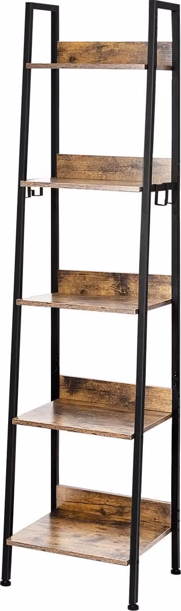 Corenia Opbergrek met 4 haken voor woonkamer en keuken, Donkere Eik en Zwart, B: 40 cm, D: 36 cm, H: 170 cm