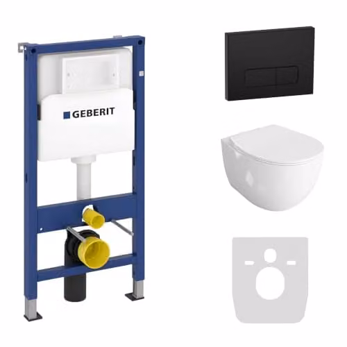 Geberit Duofix Basic Complete Toiletset met Mondo Wandcloset en Delta 25 Bedieningspaneel in Wit en Zwart