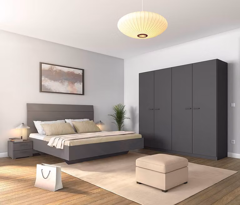 home24 Slaapkamerset met bed in grijs/metallic grijs, Breedte: 160 cm, Hoogte: 226 cm