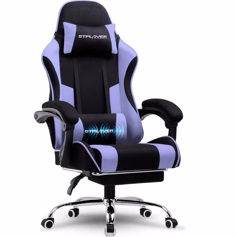 GTPLAYER Ergonomische Gaming Stoel met Lendensteunmassage, Voetsteun en Hoofdsteun