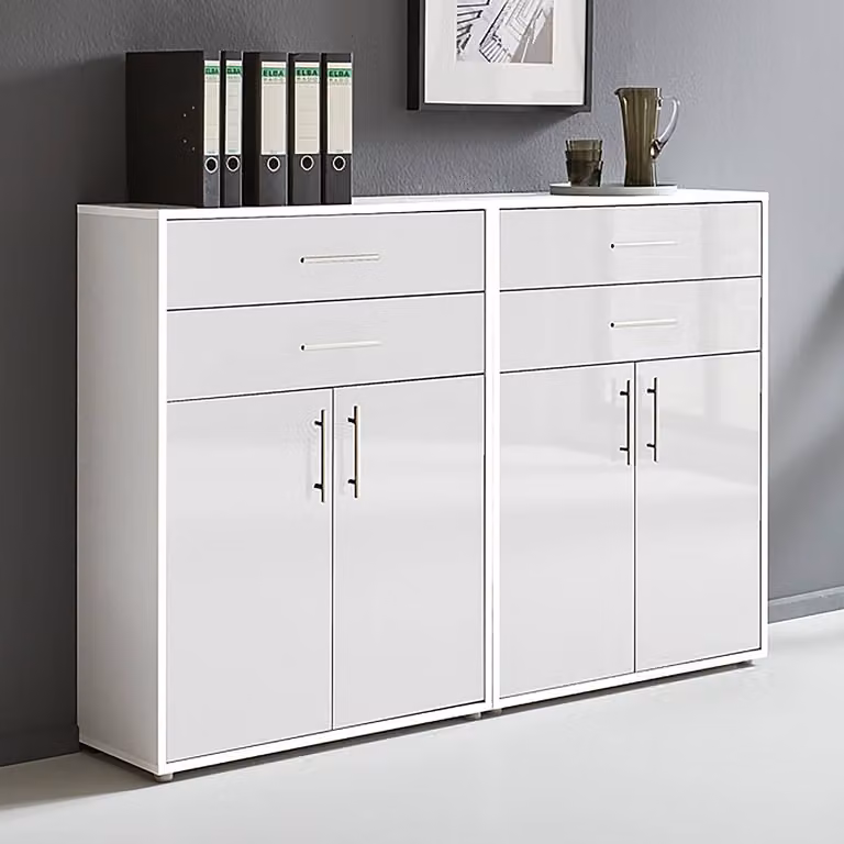 home24 Kastenset 2-delig modern wit hoogglans B/D/H: 85 x 114 x 33 cm