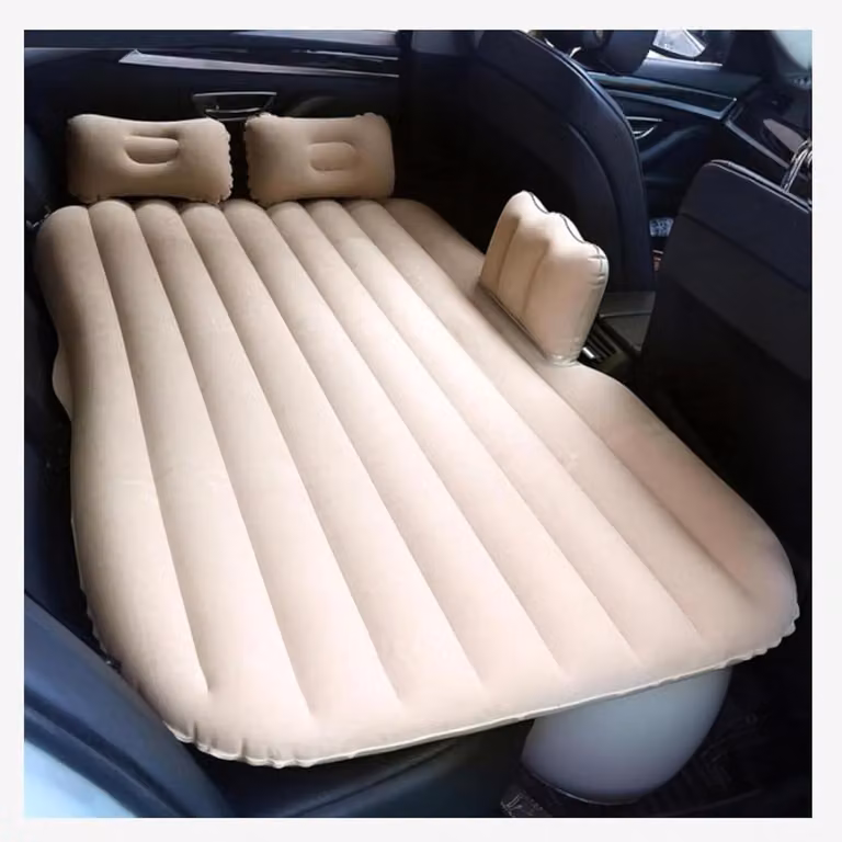 Grijs Opblaasbaar Auto Matras voor Achterbank - Ademend Fluweelachtig Luchtbed voor Reizen en Kamperen