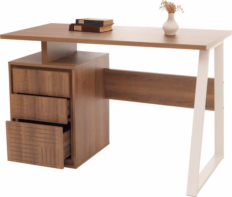 Mendler Kantoorbureau HWC-O32 met lade, Bruin, B/D/H: 118 x 77 x 58 cm