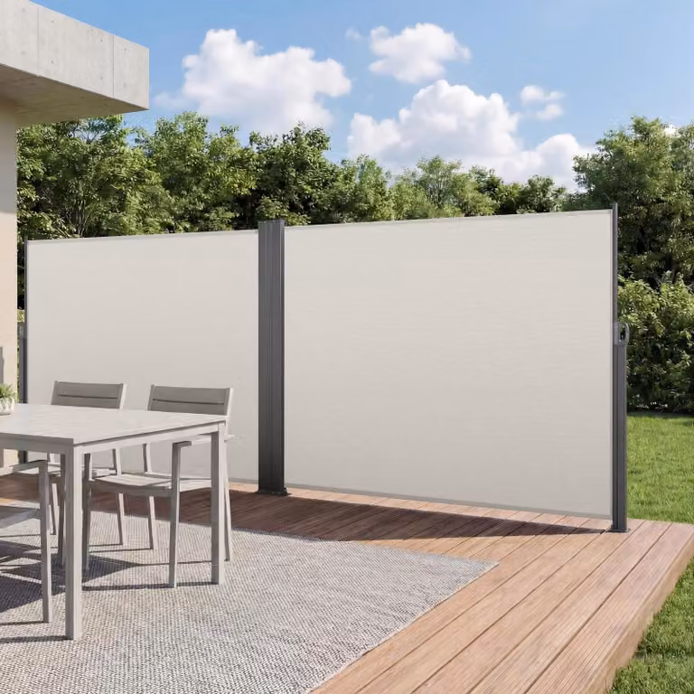 VEVOR Zijmarkies uitschuifbaar beige, 180 x 600 cm, polyester zonwering en windscherm