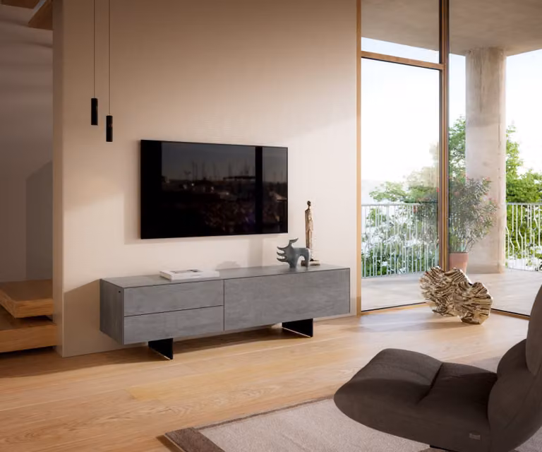 DELIFE Tv-meubel Cuor Modern Grijs en Zwart met Keramiek en Metaal B: 180 cm, D: 45 cm, H: 50 cm