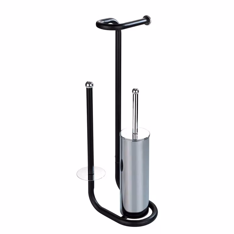 WENKO WC-Boy Universalo toiletborstelset met reserverolhouder, zwart, metaal, B: 20 cm, H: 62,5 cm, D: 1,5 cm