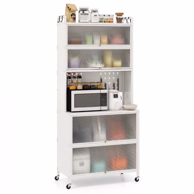 SureDeal Vaks Keukenkast Dressoir met Draaideuren en Glazen Deuren - Wit - B/D/H: 80 x 40 x 182 cm