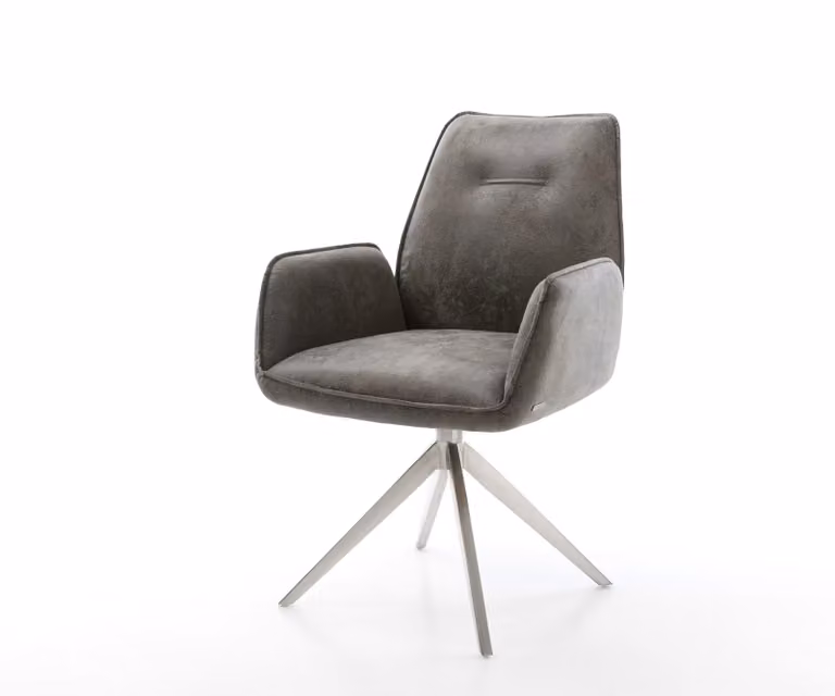 DELIFE Draaistoel Zoa-Flex in grijs microvelours met zilverkleurig kruisframe en armleuningen