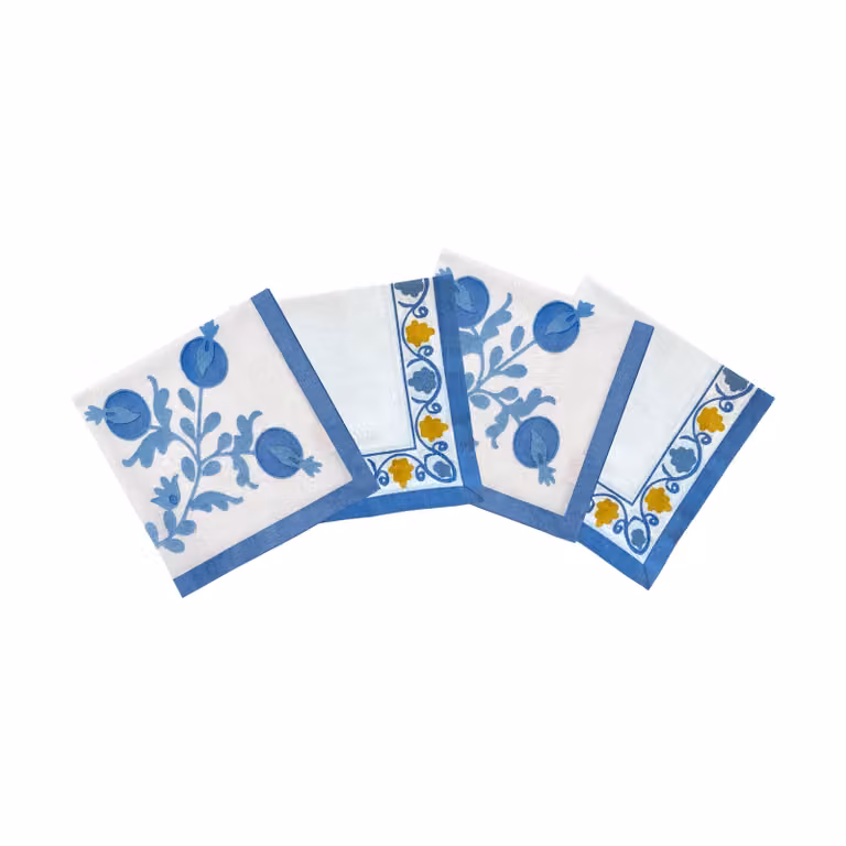 Pick a Poppy Suzani katoenen servetten Blue, 4-pack, 45 x 45 cm