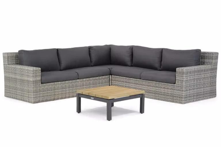 Garden Collections Amico/Riviera 4-delige hoek loungeset met kussens, grijs/wit, polyrattan