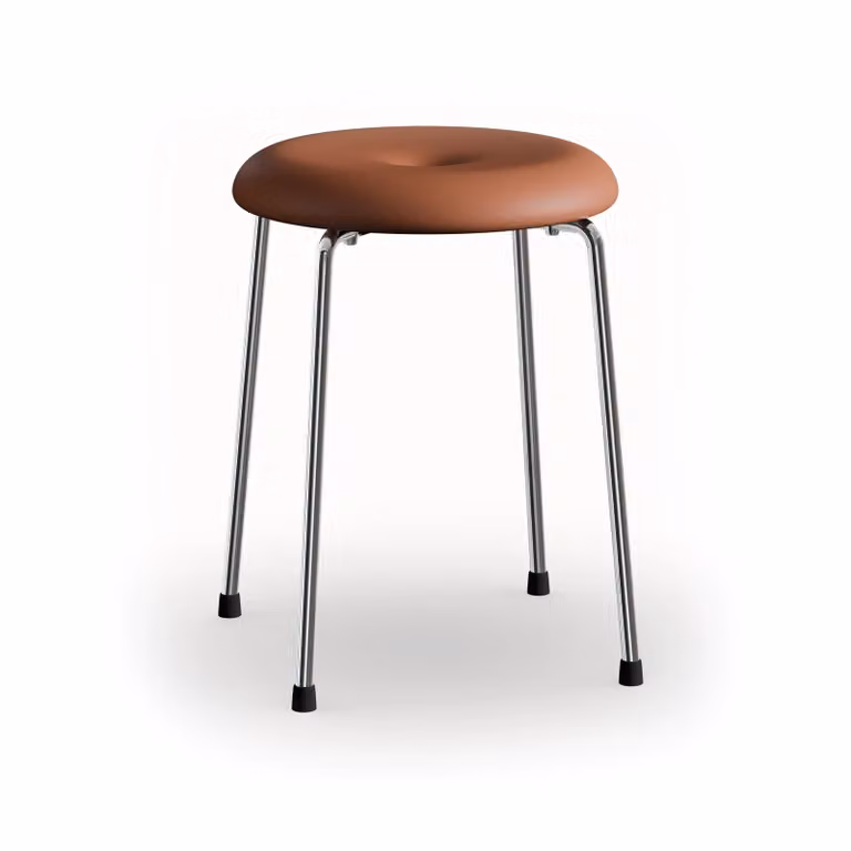 Lammhults Taburett kruk Cognac leer met verchroomd onderstel, Hoogte: 45 cm