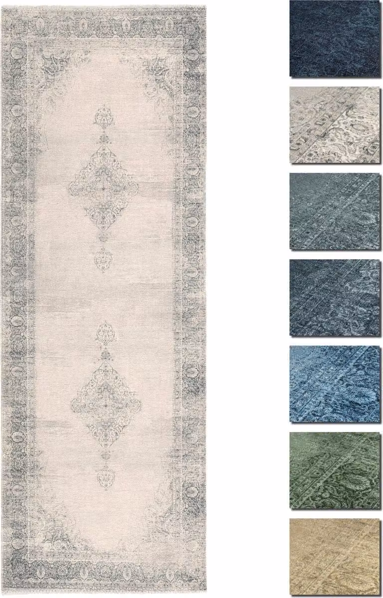Tessoliving Kelim Gangloper Vintage Vloerkleed - Crème - Breedte: 80 cm, Lengte: 290 cm - Laagpolig, Anti-slip en Machinewasbaar