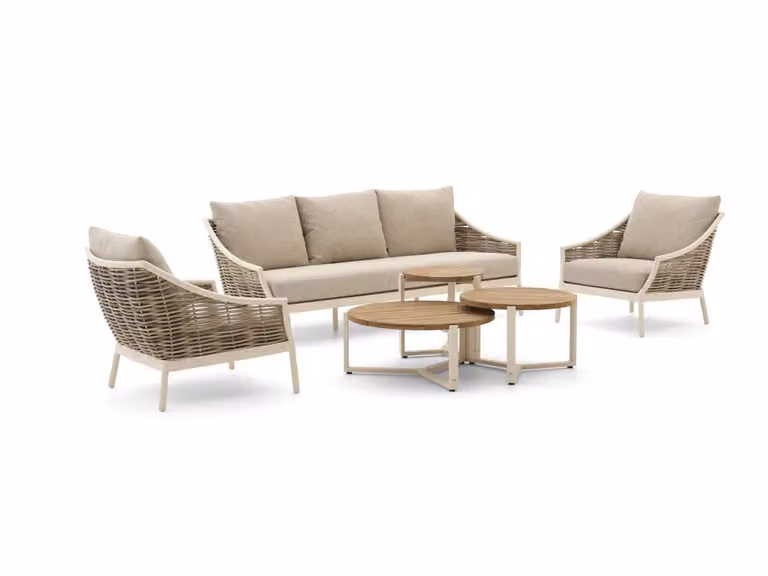 Apple Bee Loungeset voor 5 personen in wit en beige met kussens