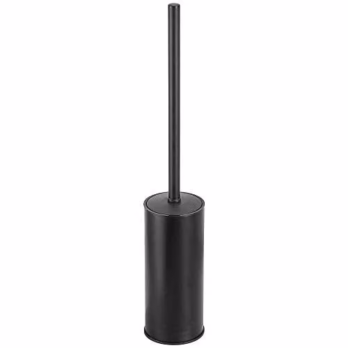 NSODOO Toiletborstelhouder met borstel en deksel, matzwart roestvrij staal, 45 cm hoog