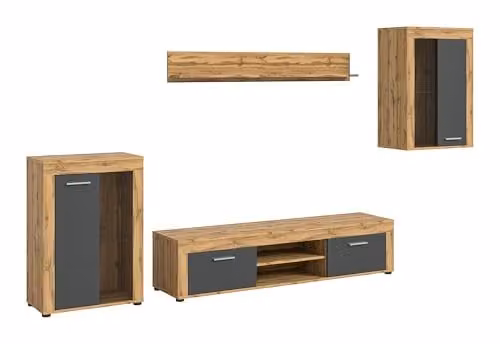 xonox.home Jam X8BN1W07 wooncombinatie woonwand in Wotan eiken en grijs, B/H/D: 310 x 169 x 35 cm