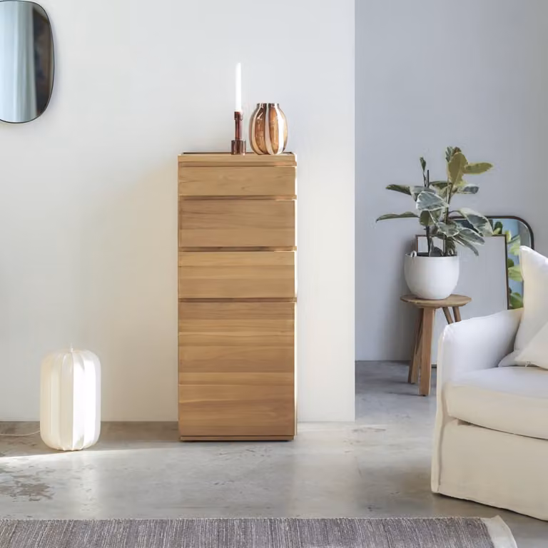 Tikamoon Nino Ladekast van massief teak - Bruin - B: 120 cm, D: 50 cm, H: 40 cm