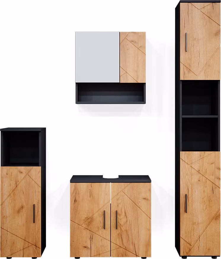 Vicco Irma Badkamermeubel set 4-delig, Goudkleurig Eiken/Antraciet, Model 36812