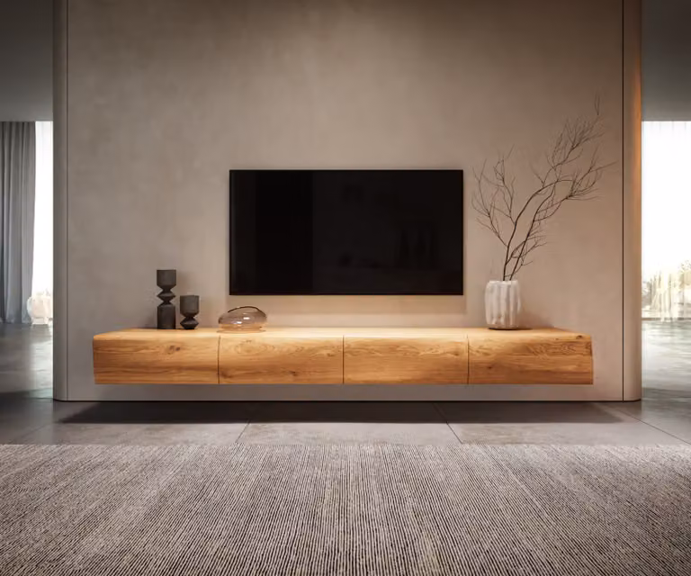 DELIFE Modern Tv-meubel New Live-Edge met 4 deuren, Eiken en Metaal, Bruin/Wit, B: 200 cm, D: 40 cm, H: 36 cm