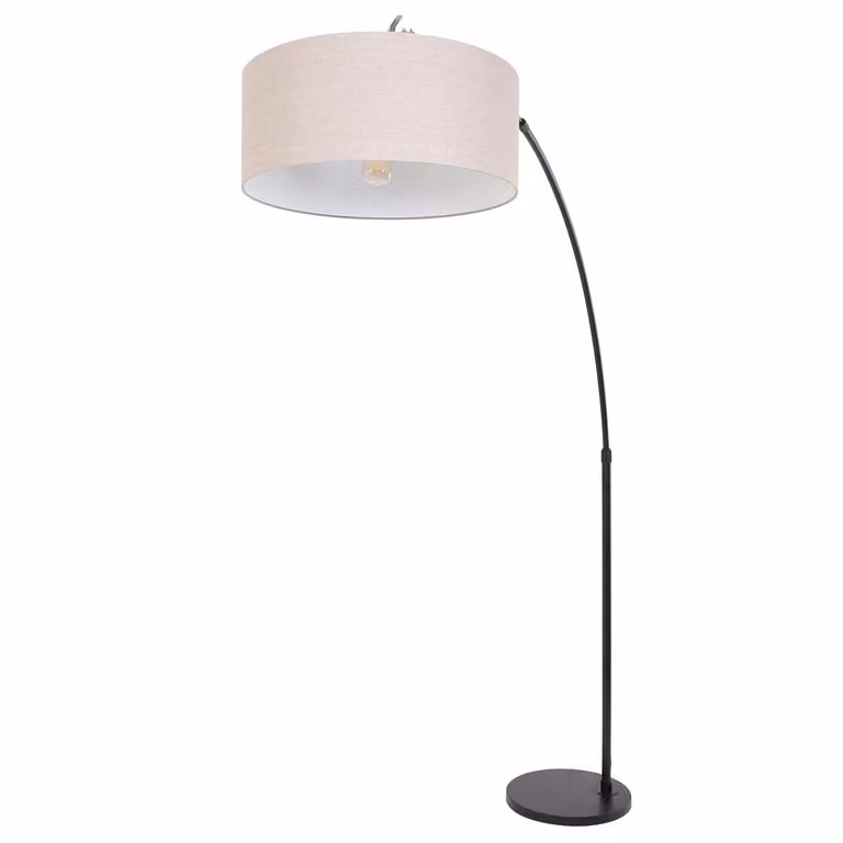 Steinhauer Gramineus 50 Booglamp zwart met grijze linnen lampenkap