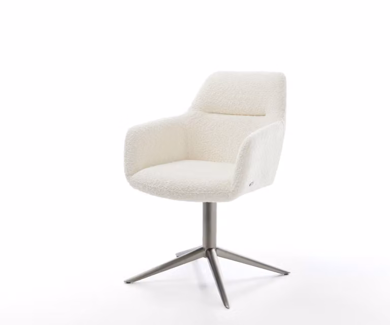DELIFE Pejo-Flex Draaistoel met Bouclé Stoffering, Wit/Grijs, 360° Draaibaar