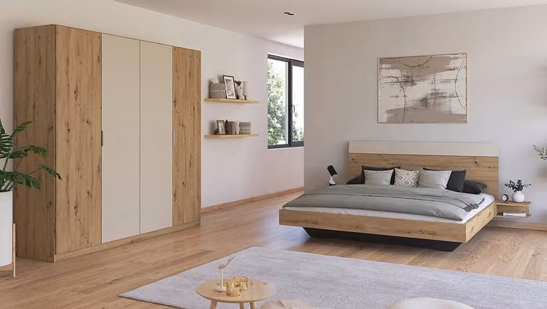 home24 Slaapkamerset 2-delig met draaideur, bruin/kasjmier/Artisan eikenhout look, 180 x 200 cm