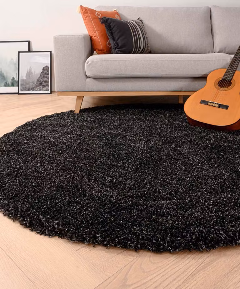 Rond hoogpolig vloerkleed Shaggy Grand antraciet 120 cm
