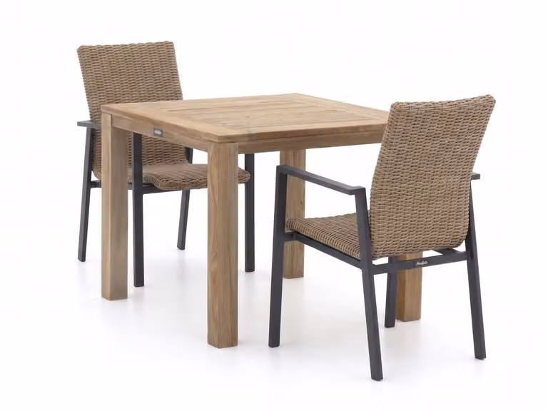 Manifesto Furniture Diningset Manifesto voor 2 personen, Bruin Teakhout, Stapelbare Tuinset