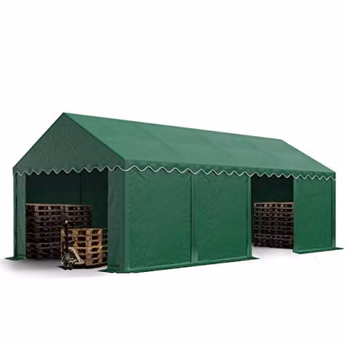 TOOLPORT Opslagtent 4x8 m met PVC-zeil en grondframe, donkergroen, waterdicht