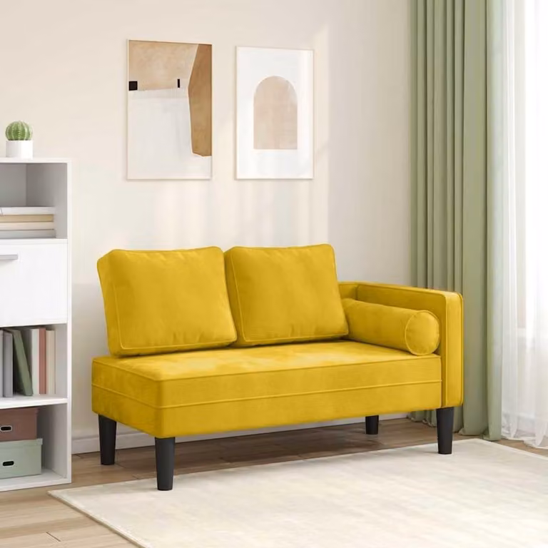 Geel fluwelen chaise longue met kussen, B/D/H: 116 x 62 x 57 cm