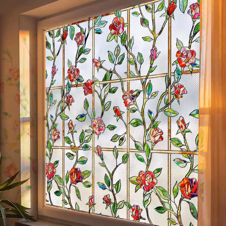 Decoratieve Raamfolie Rozen met 3D reliëfpatroon voor privacy - Rood - 60 x 200 cm