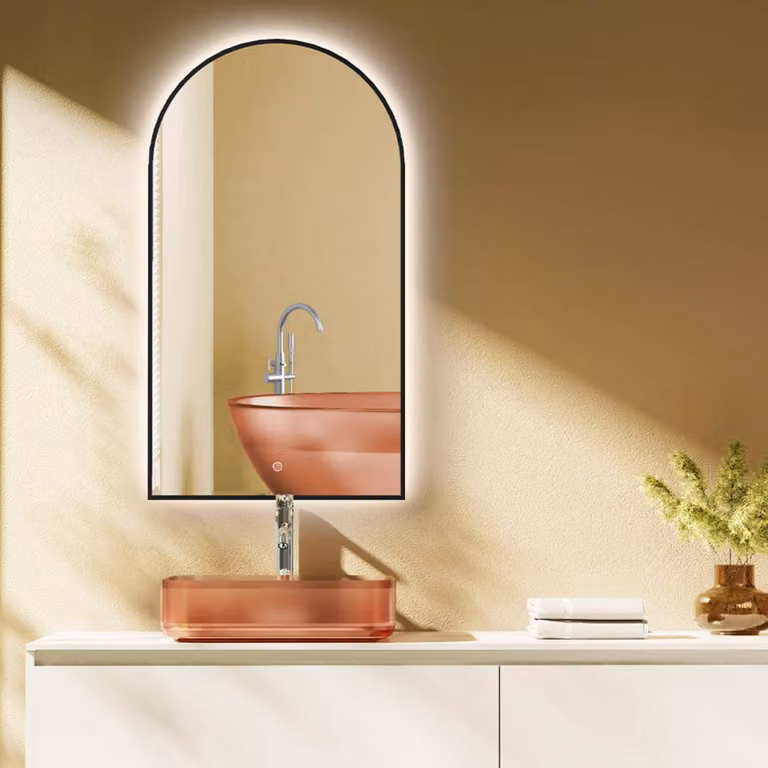 PonteSino Badkamerspiegel Rondboog Zwart Aluminium Frame met LED-verlichting en Memory-functie IP44 Detroit B/D/H: 60 x 100 cm