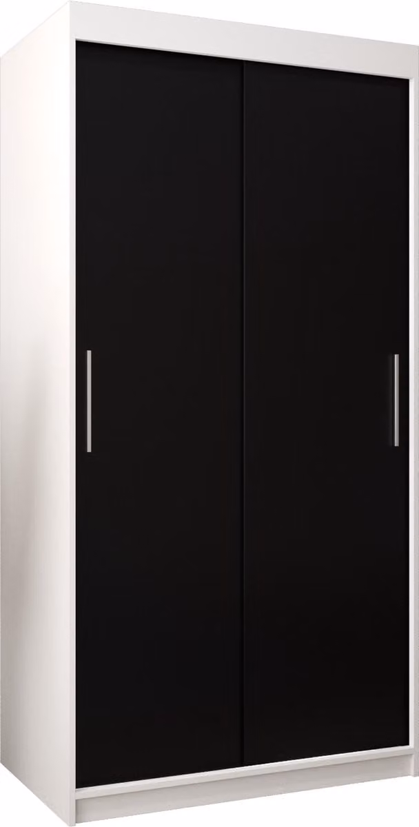 InspireMe TORM 100 Kledingkast met 2 schuifdeuren en 2 lades, Wit Mat + Zwart, B/D/H: 100 x 62 x 200 cm