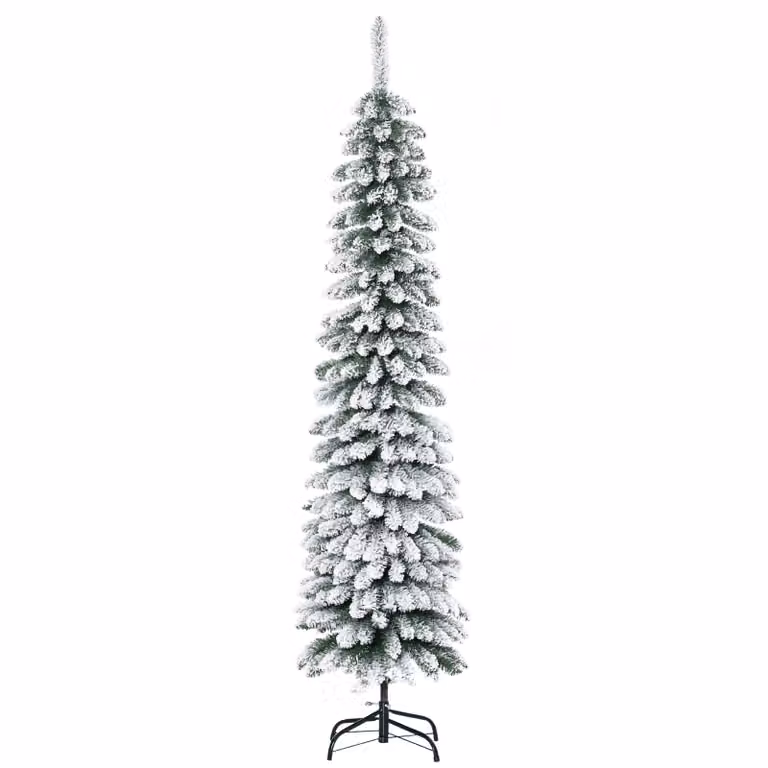 HOMCOM Kunstkerstboom met sneeuw-effect, slank ontwerp, brandveilig, Hoogte: 180 cm, Groen/Wit