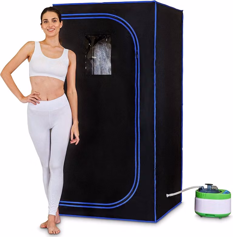 Draagbare mobiele sauna tent in blauw en zwart - B/D/H: 177 x 88 x 88 cm