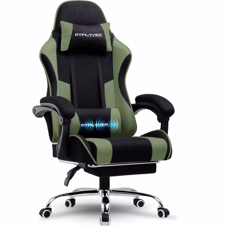 GTPLAYER Ergonomische Gaming Stoel met Lendensteunmassage, Voetsteun en Hoofdsteun