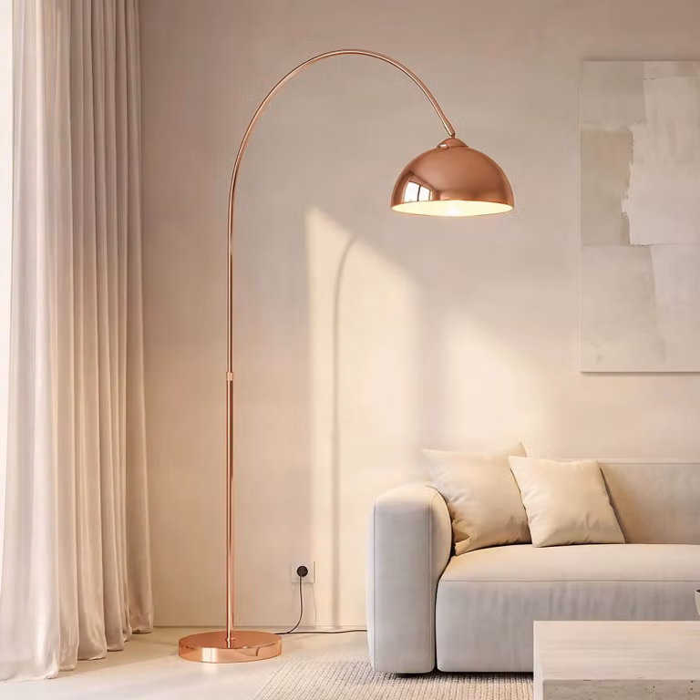 Lindby Booglamp Lennart - Modern koperkleurige metalen vloerlamp voor woon- of eetkamer