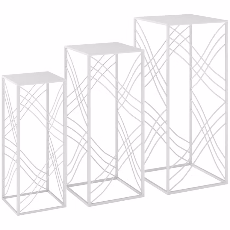 Outsunny Set van 3 stapelbare metalen plantenstandaards, Wit, Hoogte: 50 cm, 60 cm en 70 cm