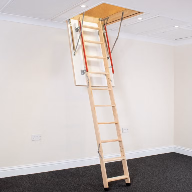 BPS Deluxe Houten Vlizotrap met Dubbele Leuningen en Geïsoleerde Luikdeur, Breedte: 110 cm, Diepte: 70 cm