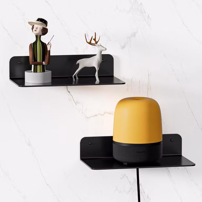 Set van 2 zwarte zwevende wandrekken voor decoratie en opbergen
