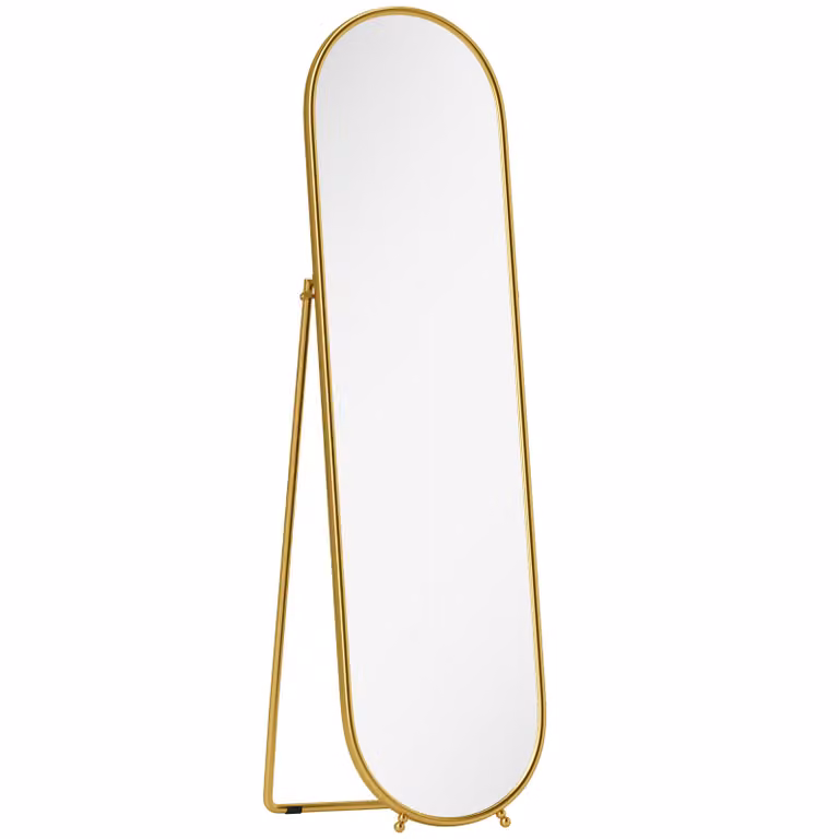 HOMCOM Ovale passpiegel met metalen frame, vrijstaand, goud, 50 x 180 cm