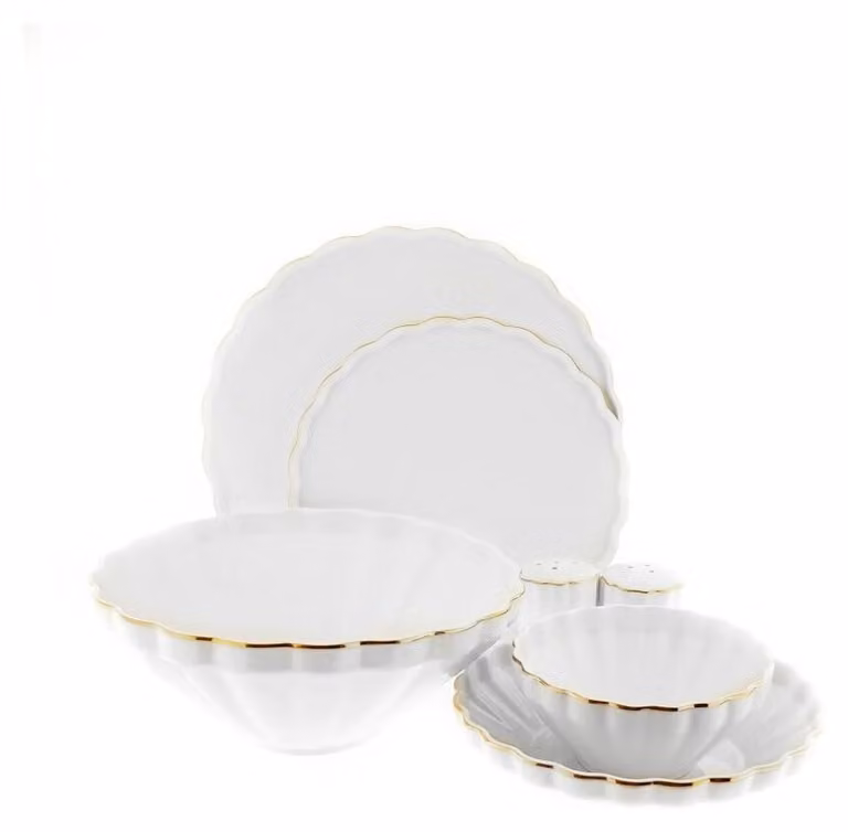 Almina Servies voor 6 personen, 27-delig, Wit met gouden rand, Porselein