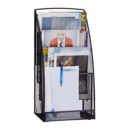 Relaxdays Tijdschriftenrek metaal met 4 vakken, zwart, H 60 x B 30 x D 22 cm